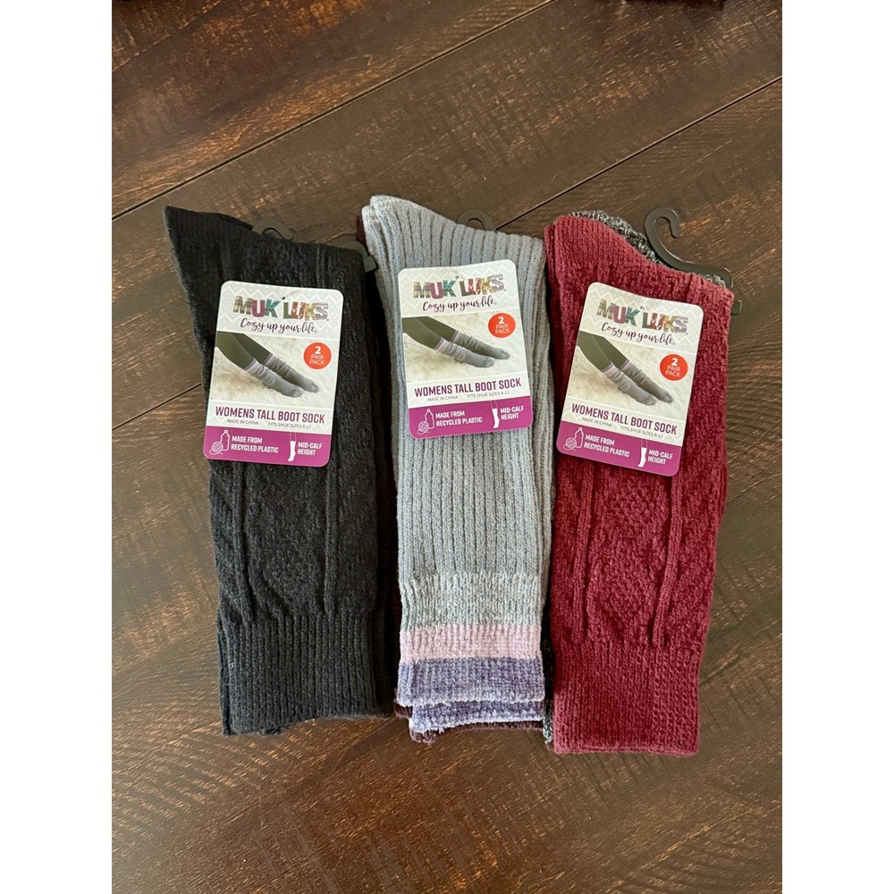 NWT Muk Luks Women's Tall Boot Socks – Bundle of 6 (3 Packs)